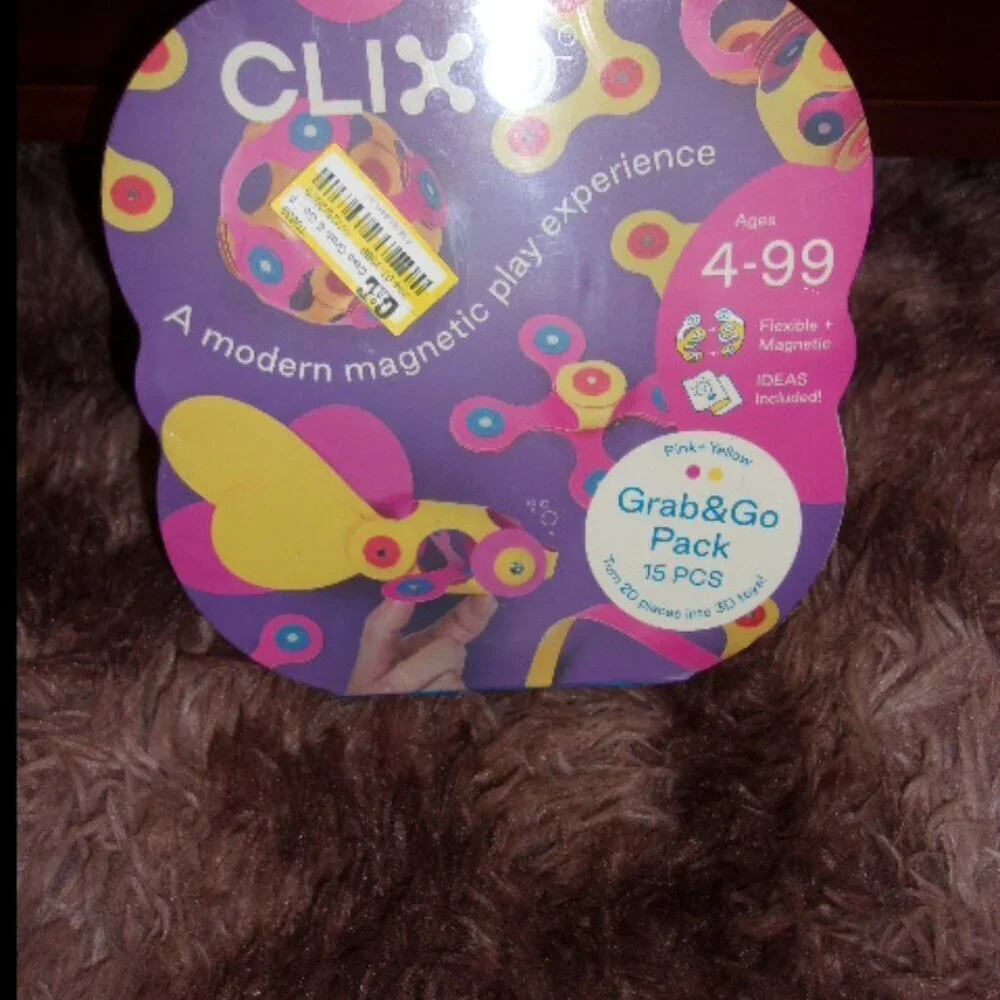 Clixo Grab & Go - Pink/Yellow: Creative Educational Magnetic Set New